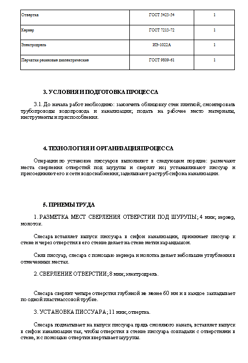 415090. технологическая карта установка писсуара на стену, облицованную глазурованной плиткой