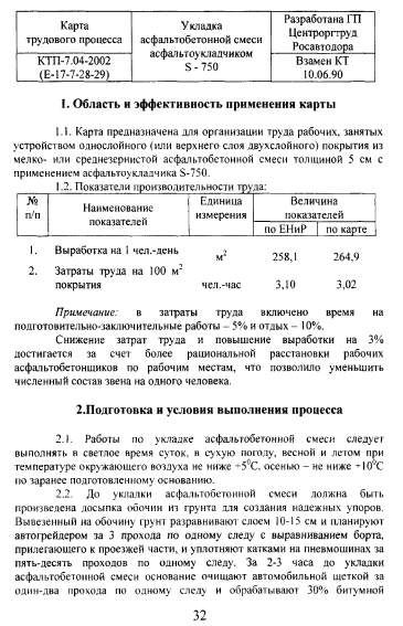 415850. Карта трудового процесса. Укладка асфальтобетонной смеси асфальтоукладчиком S-750
 415850. Карта трудового процесса. Укладка асфальтобетонной смеси асфальтоукладчиком S-750