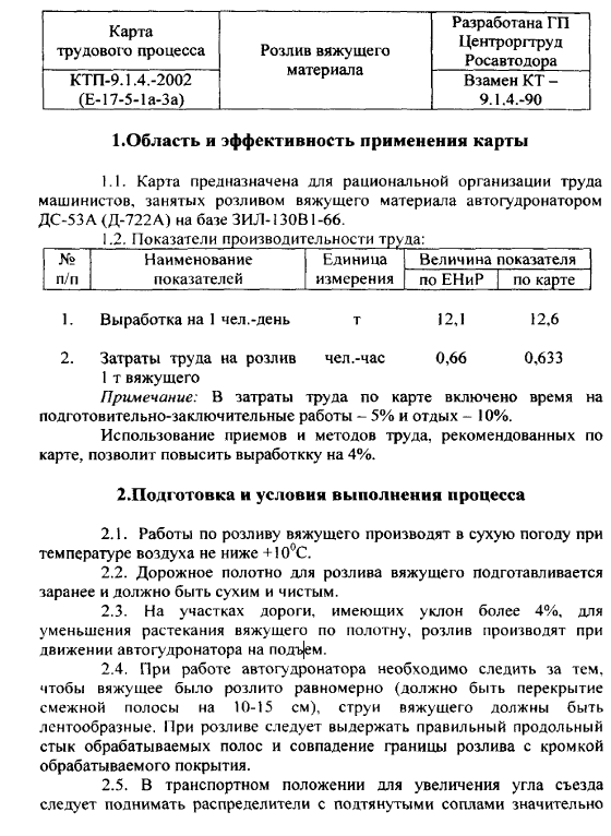415940. Карта трудового процесса. Розлив вяжущего материала
 415940. Карта трудового процесса. Розлив вяжущего материала